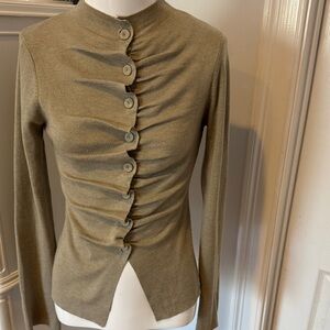 Elegant Button-Up Ruched Tan Top